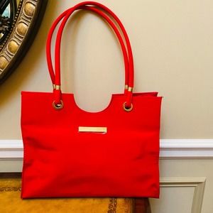 Giorgio Beverly Hills Large Bag Red Fabric Double Straps NEW